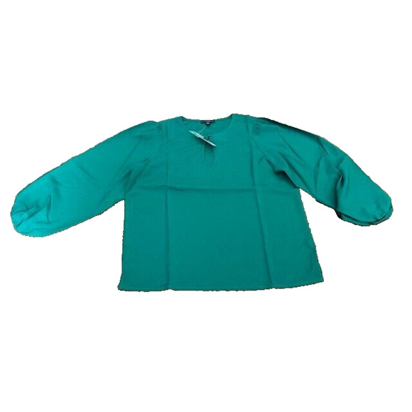 J Crew Blouse Top Puff Sleeve Satin Back Crepe Long Sleeve BL712 Green LT NEW - Picture 1 of 7